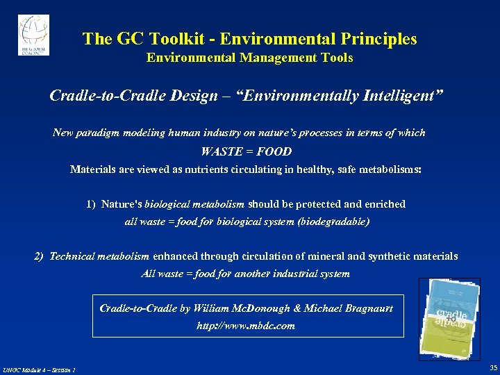 The GC Toolkit - Environmental Principles Environmental Management Tools Cradle-to-Cradle Design – “Environmentally Intelligent”