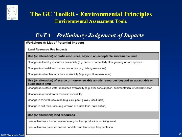 The GC Toolkit - Environmental Principles Environmental Assessment Tools En. TA – Preliminary Judgement