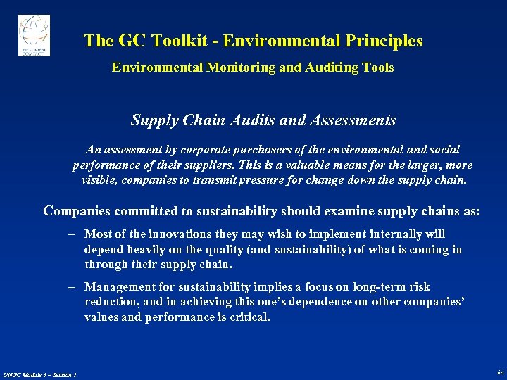 The GC Toolkit - Environmental Principles Environmental Monitoring and Auditing Tools Supply Chain Audits