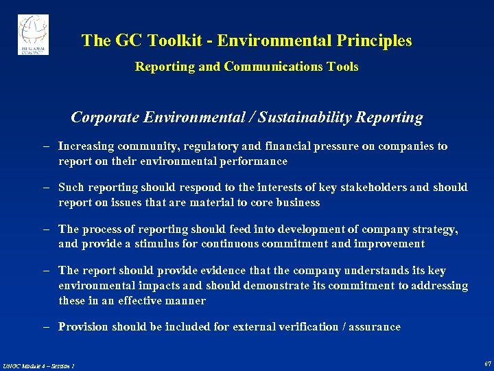 The GC Toolkit - Environmental Principles Reporting and Communications Tools Corporate Environmental / Sustainability