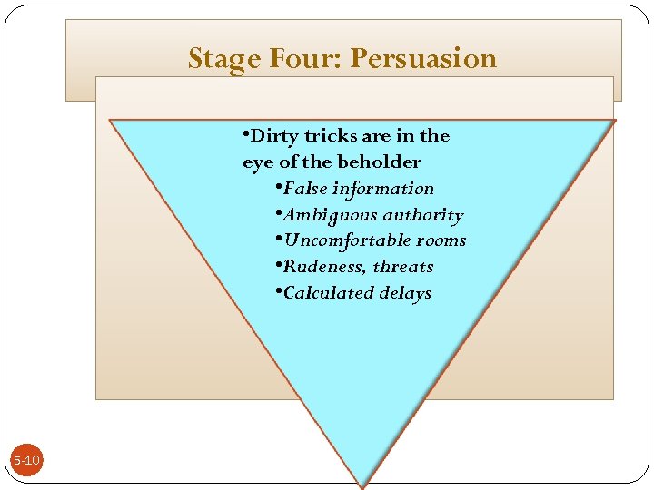 Stage Four: Persuasion • Dirty tricks are in the eye of the beholder •