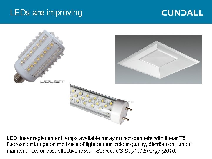 LEDs are improving LED linear replacement lamps available today do not compete with linear