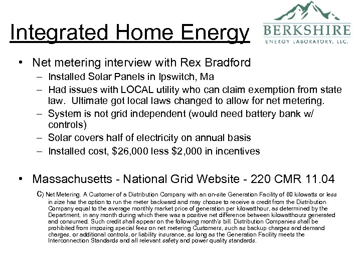 Integrated Home Energy • Net metering interview with Rex Bradford – Installed Solar Panels