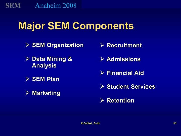 SEM Anaheim 2008 Major SEM Components Ø SEM Organization Ø Recruitment Ø Data Mining