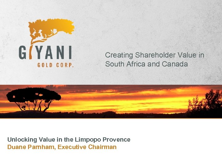 Creating Shareholder Value in South Africa and Canada Unlocking Value in the Limpopo Provence