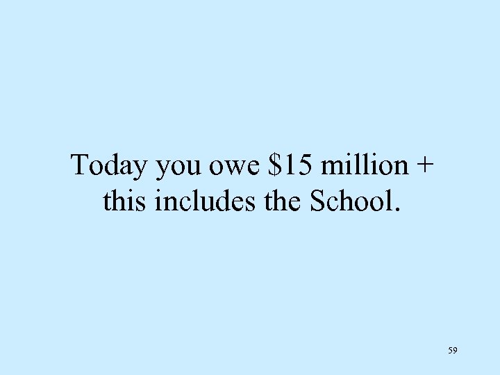Today you owe $15 million + this includes the School. 59 