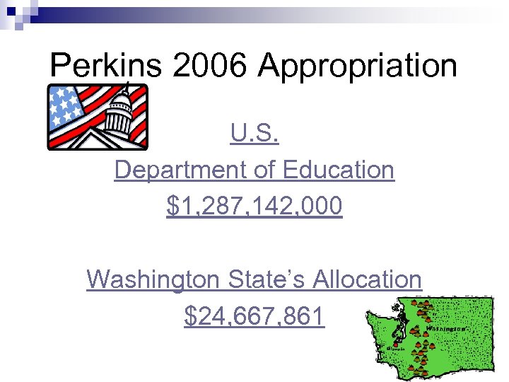 Perkins 2006 Appropriation U. S. Department of Education $1, 287, 142, 000 Washington State’s