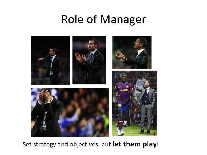 Role of Manager Set strategy and objectives, but let them play! 