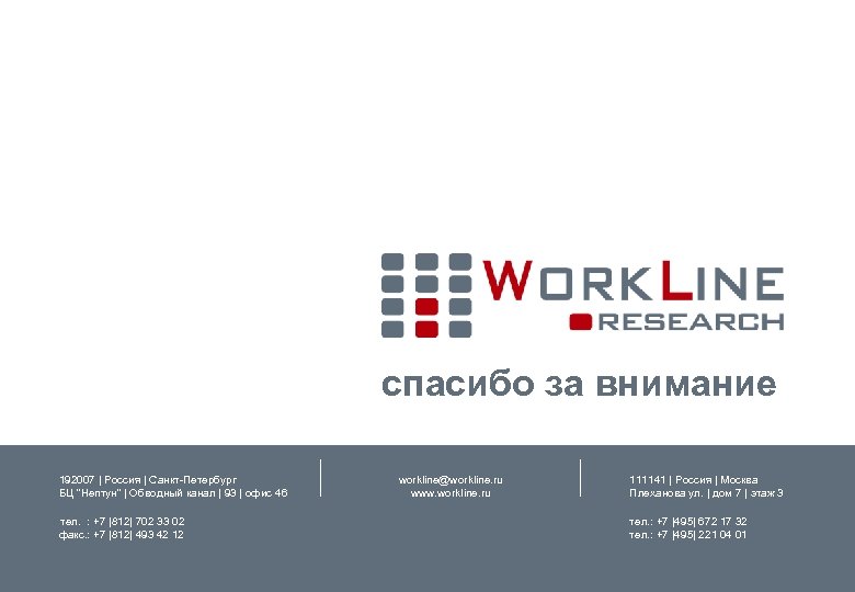спасибо за внимание 192007 | Россия | Санкт-Петербург БЦ “Нептун” | Обводный канал |