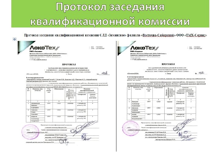 Протокол заседания квалификационной комиссии 