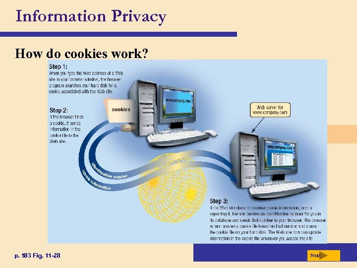 Information Privacy How do cookies work? p. 583 Fig. 11 -28 Next 