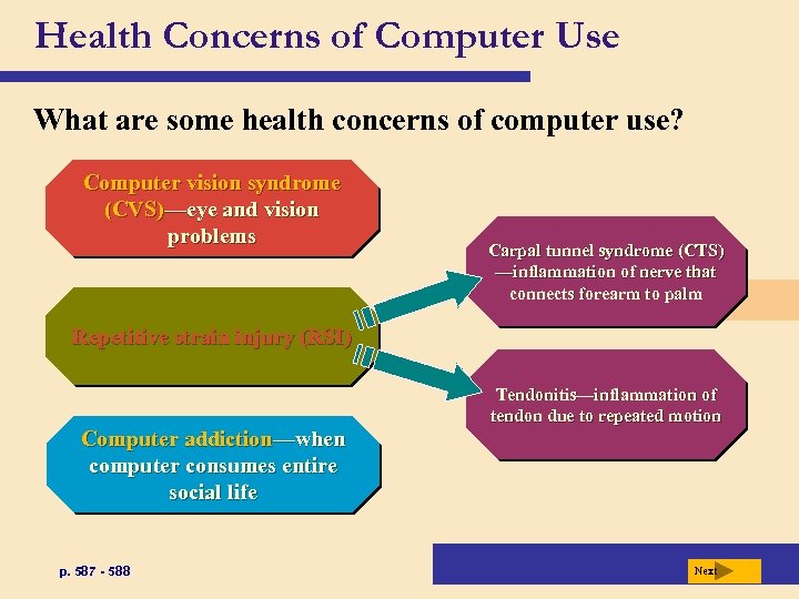 Health Concerns of Computer Use What are some health concerns of computer use? Computer