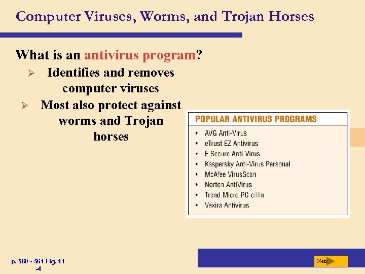 Computer Viruses, Worms, and Trojan Horses What is an antivirus program? Ø Ø Identifies