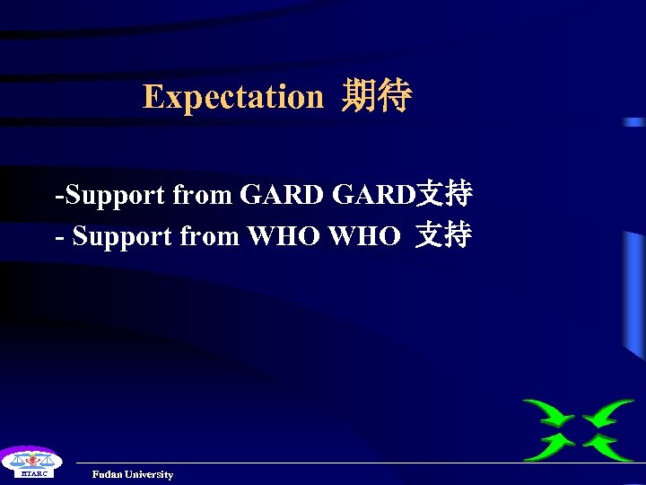 Expectation 期待 -Support from GARD支持 - Support from WHO 支持 HTARC Fudan University 