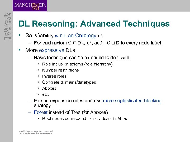 DL Reasoning: Advanced Techniques • Satisfiability w. r. t. an Ontology O – For