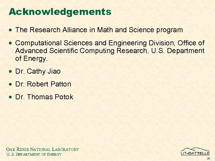Acknowledgements · The Research Alliance in Math and Science program · Computational Sciences and