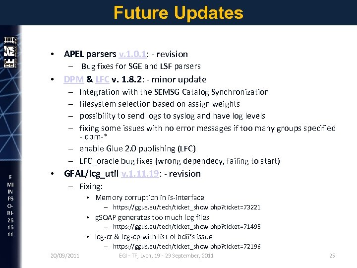 Future Updates • APEL parsers v. 1. 0. 1: - revision – Bug fixes