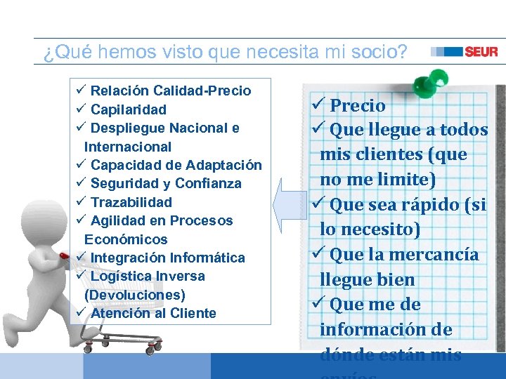 ¿Qué hemos visto que necesita mi socio? ü Relación Calidad-Precio ü Capilaridad ü Despliegue