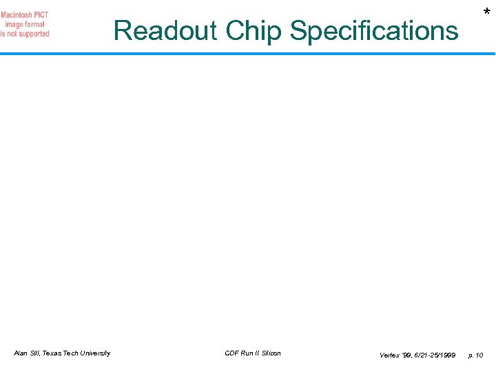 * Readout Chip Specifications Alan Sill, Texas Tech University CDF Run II Silicon Vertex