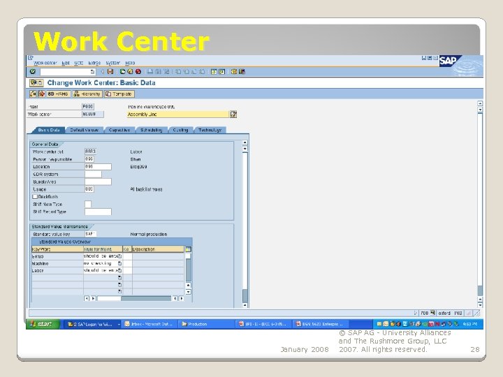 Work Center January 2008 © SAP AG - University Alliances and The Rushmore Group,