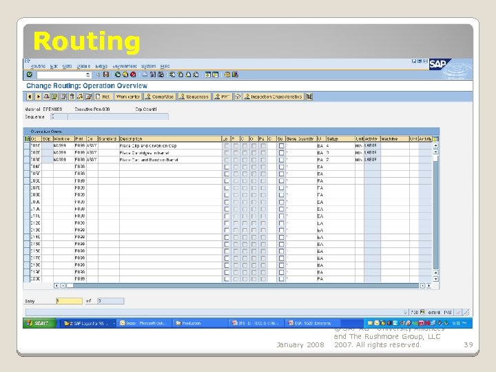 Routing January 2008 © SAP AG - University Alliances and The Rushmore Group, LLC