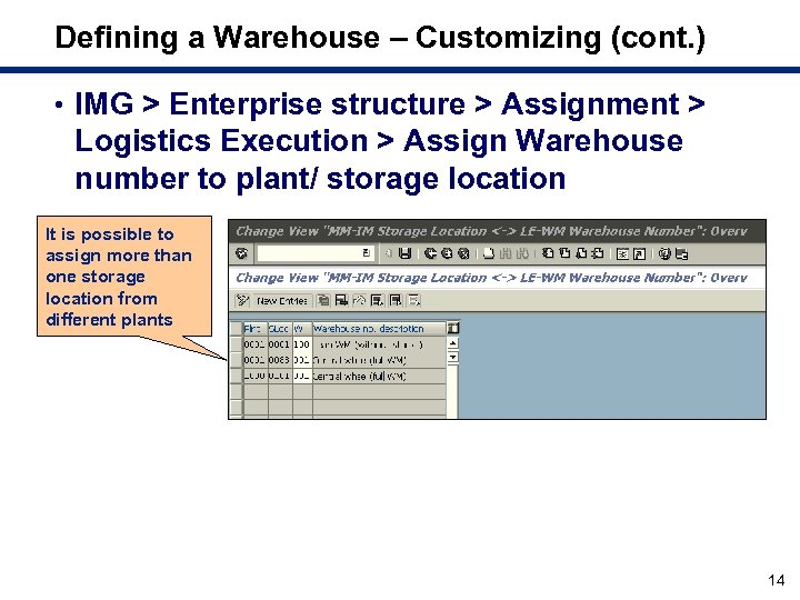 Defining a Warehouse – Customizing (cont. ) • IMG > Enterprise structure > Assignment