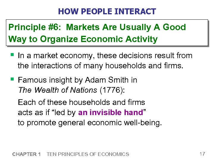 HOW PEOPLE INTERACT Principle #6: Markets Are Usually A Good Way to Organize Economic