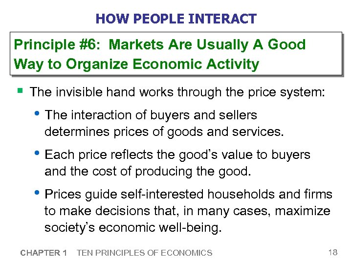 HOW PEOPLE INTERACT Principle #6: Markets Are Usually A Good Way to Organize Economic