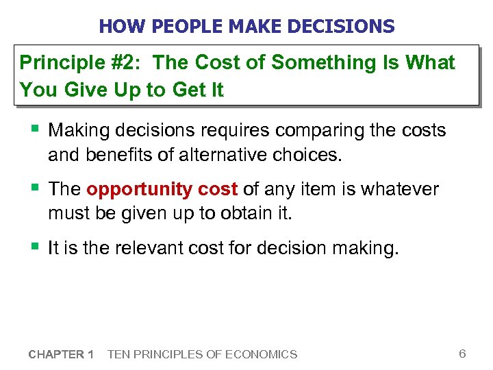 HOW PEOPLE MAKE DECISIONS Principle #2: The Cost of Something Is What You Give