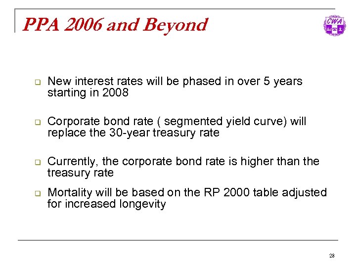 PPA 2006 and Beyond q q New interest rates will be phased in over