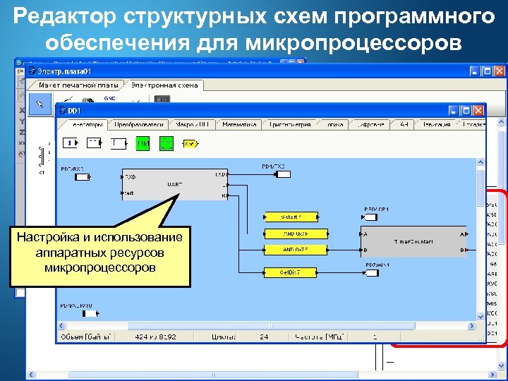 Редактор структурных схем программного обеспечения для микропроцессоров Настройка и использование аппаратных ресурсов микропроцессоров 