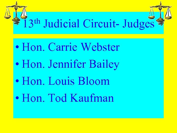 13 th Judicial Circuit- Judges • Hon. Carrie Webster • Hon. Jennifer Bailey •