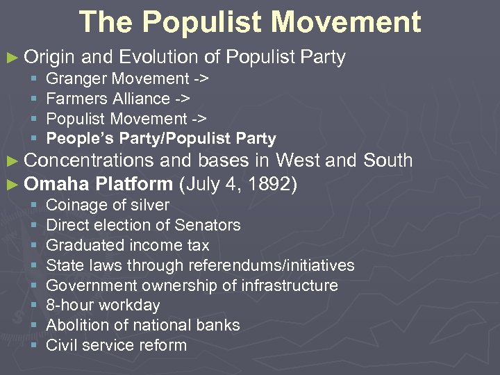 The Populist Movement ► Origin and Evolution of Populist Party § Granger Movement ->