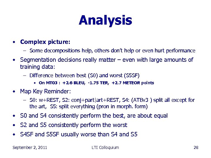 Analysis • Complex picture: – Some decompositions help, others don’t help or even hurt