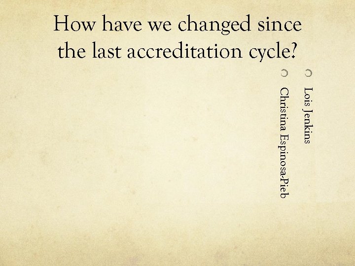 How have we changed since the last accreditation cycle? Lois Jenkins Christina Espinosa-Pieb 