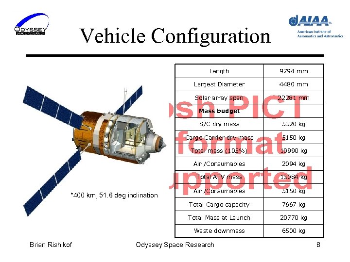 Vehicle Configuration Length 9794 mm Largest Diameter 4480 mm Solar array span 22281 mm