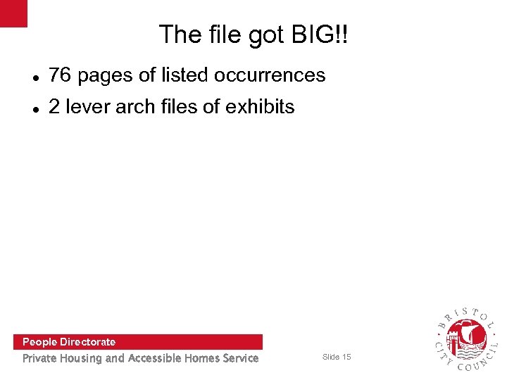 The file got BIG!! 76 pages of listed occurrences 2 lever arch files of