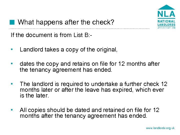 What happens after the check? If the document is from List B: • Landlord