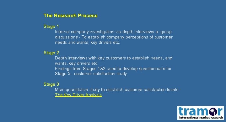 The Research Process Stage 1 Internal company investigation via depth interviews or group discussions