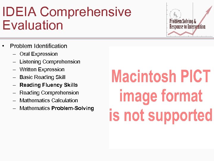 IDEIA Comprehensive Evaluation • Problem Identification – – – – Oral Expression Listening Comprehension