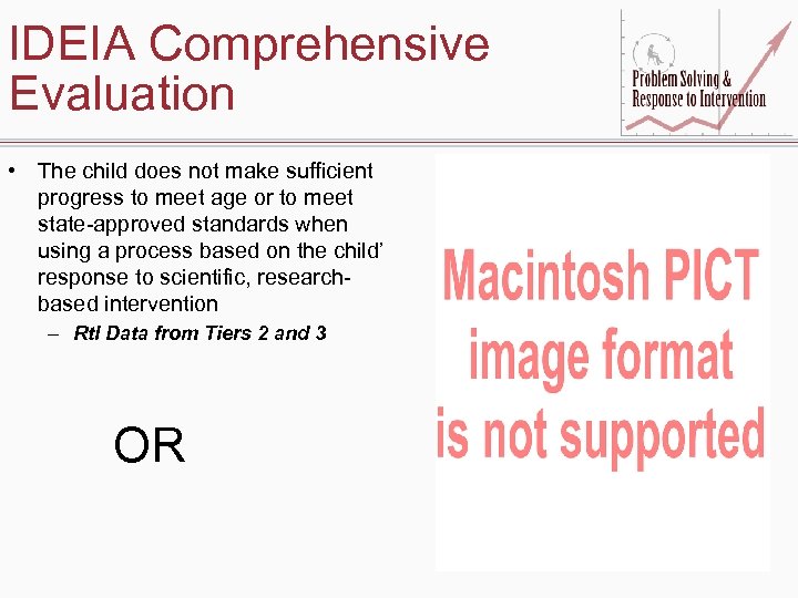 IDEIA Comprehensive Evaluation • The child does not make sufficient progress to meet age