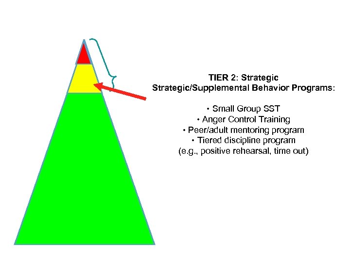 TIER 2: Strategic/Supplemental Behavior Programs: • Small Group SST • Anger Control Training •