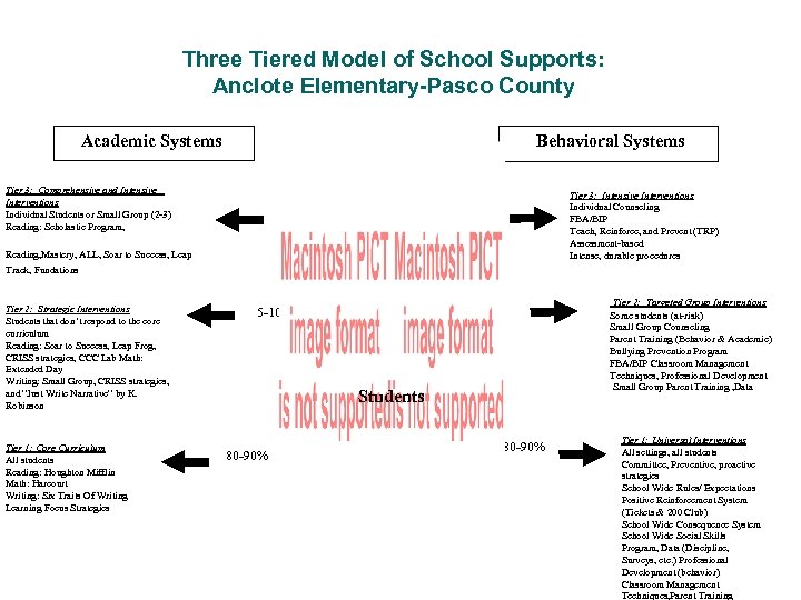 Three Tiered Model of School Supports: Anclote Elementary-Pasco County Behavioral Systems Academic Systems Tier