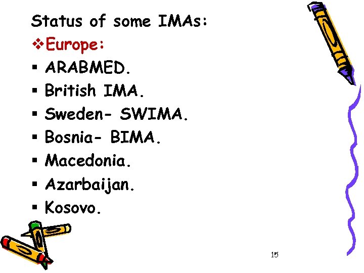 Status of some IMAs: v. Europe: § ARABMED. § British IMA. § Sweden- SWIMA.