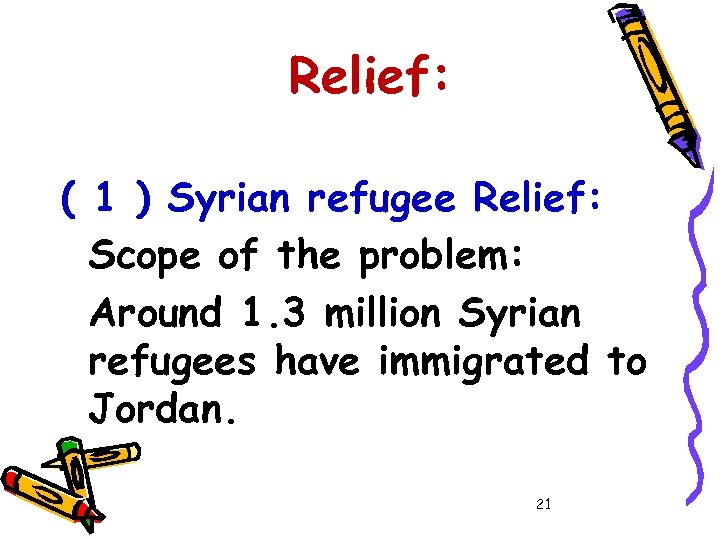 Relief: ( 1 ) Syrian refugee Relief: Scope of the problem: Around 1. 3