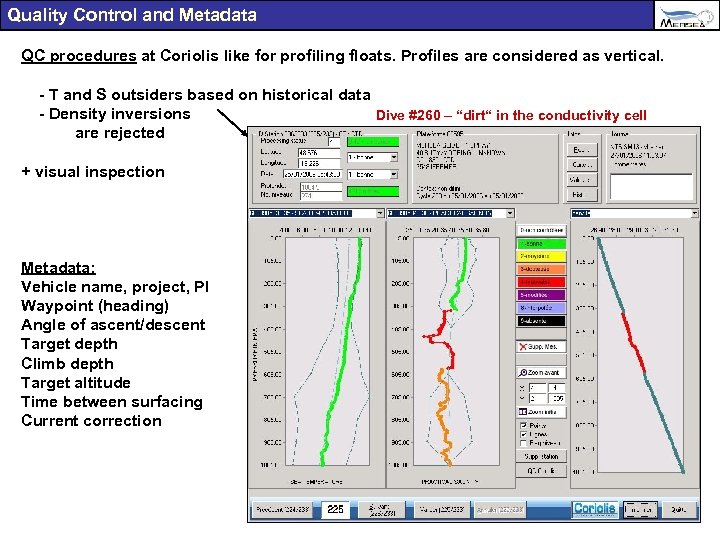 Quality Control and Metadata QC procedures at Coriolis like for profiling floats. Profiles are