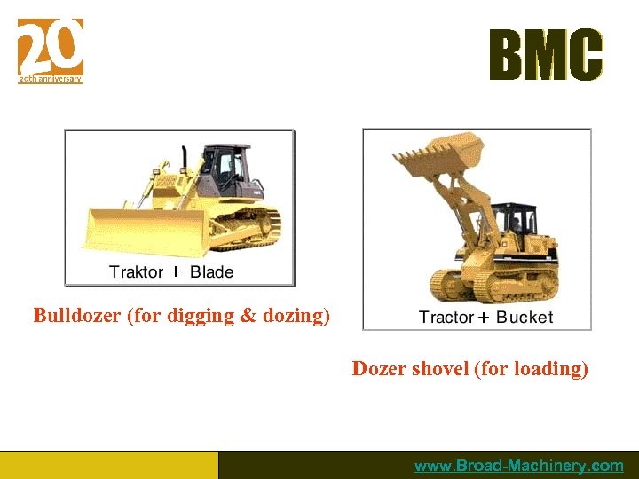 BMC Bulldozer (for digging & dozing) Dozer shovel (for loading) www. Broad-Machinery. com 