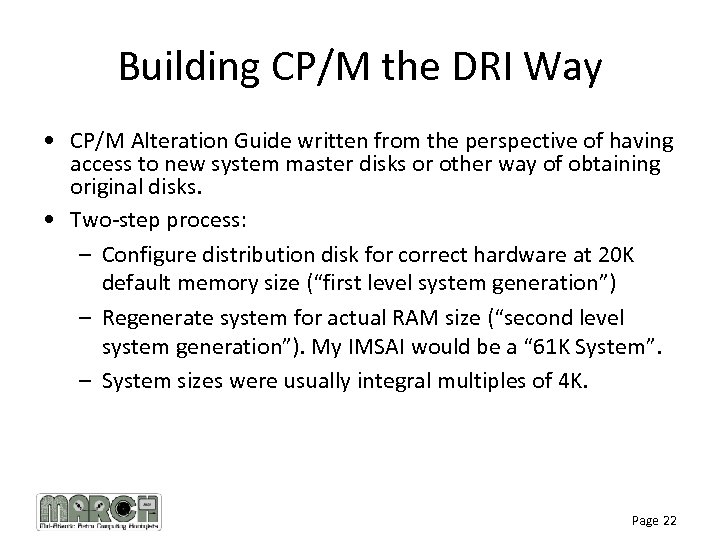 Building CP/M the DRI Way • CP/M Alteration Guide written from the perspective of