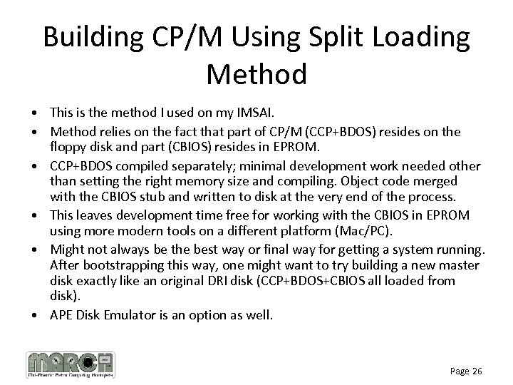 Building CP/M Using Split Loading Method • This is the method I used on