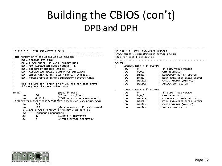 Building the CBIOS (con’t) DPB and DPH ; : : : : : :